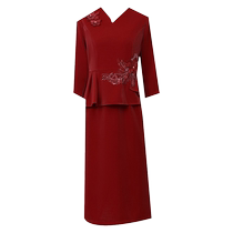Autumn dress for mother-in-laws wedding banquet dress noble and stylish dress for wedding banquet festive mothers red dress