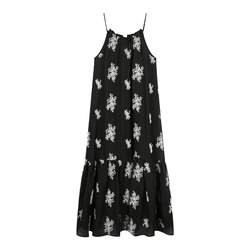 Migu French suspender halter neck Tencel dress high-end embroidered floral long skirt women's summer seaside vacation skirt