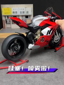 杜卡迪V4R摩托车模型可打火启动机车模型手办合金玩具车男孩礼物