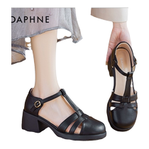 Daphne Black Baotou Roman Sandals Womens Summer 2024 New Hollow Thick Heel Mary Jane Casual Womens Shoes