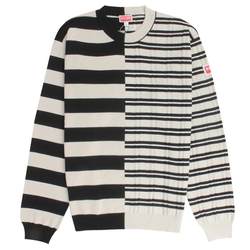 KENZO men's striped patchwork round neck pullover cardigan sweater FC65PU3283CK