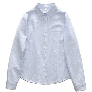 韩范通勤文艺小清新竖条纹纯棉牛津纺正肩衬衫女长袖打底衫小个子