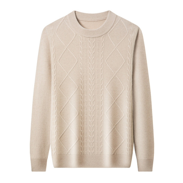 Shanghai Chunzhu Family men's high-end cashmere sweater pure cashmere middle-aged round neck twisted knitted sweater warm sweater