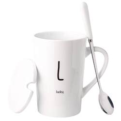 Ceramic Mug with Lid and Spoon, Coffee Cup for Home Use, Couple's Drinking Cup, Cup for Men and Women, Office Tea Cup