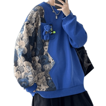 Klein Blue Bear Sweater Men 2024 Spring Teen Spring in Design Sense Tie Top