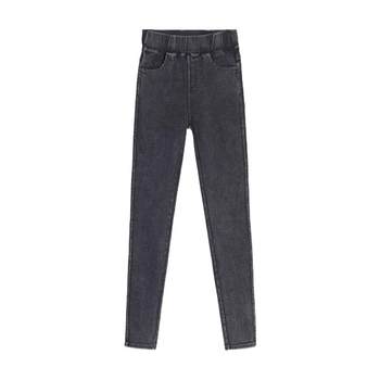 leggings denim ແອວ elastic ສໍາລັບເສື້ອນອກຂອງແມ່ຍິງບວກກັບ velvet ແອວສູງ elastic pants ເກົ້າຈຸດ pencil pants ຍົກກົ້ນ