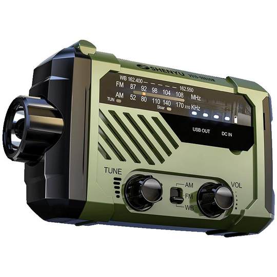 Radio solar hand crank power generation emergency flashlight strong light super bright multi-functional rescue field survival equipment