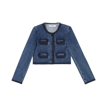 self-portrait 2023 early autumn denim blue temperament simple washed long-sleeved denim jacket top