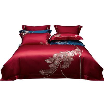 Phoenix brand 100 horse cotton cotton four-piece satin bedding wedding embroidery kit official flagship store