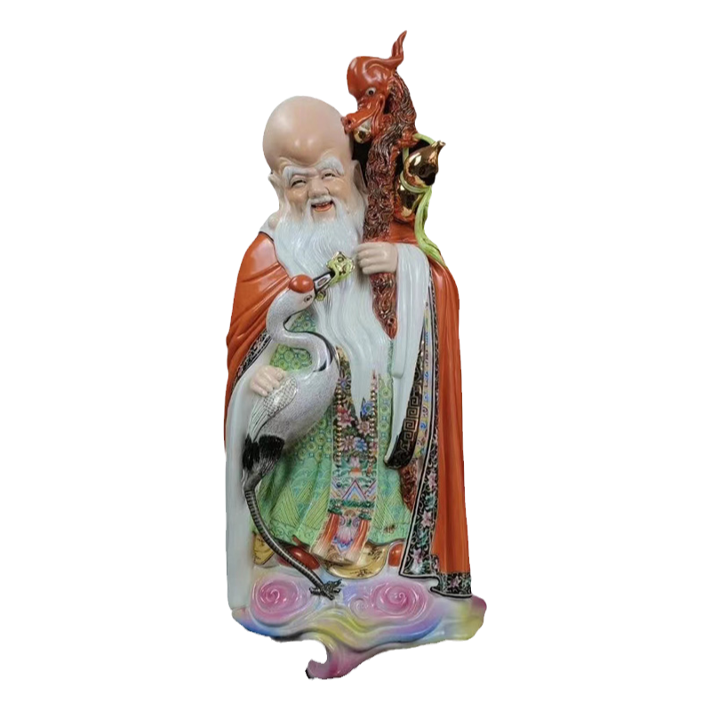 MANDUO蔓朵陶瓷青花寿星瓷雕高40cm中式描金寿公摆件-Taobao-Tmall