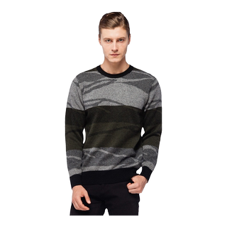 圣雪绒秋冬新款纯羊绒衫男圆领休闲迷彩提花针织套衫