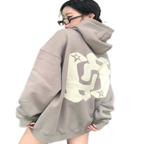 Early Autumn R Autumn and Winter New American Retro Double R Star Logo Foam Printed Hoodie Mens and Womens Same Style Plus Velvet Hooded Sweatshirt