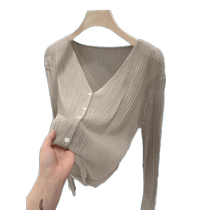 French ice silk sun protection cardigan for women in summer thin shawl with suspender skirt and slightly see-through knitted blouse top