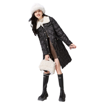 Xiangying Black Lightweight Down Jacket Womens Mid-Length 2023 Winter New Style Quilted Plush Lapel Waist-Over-The-Knee Jacket