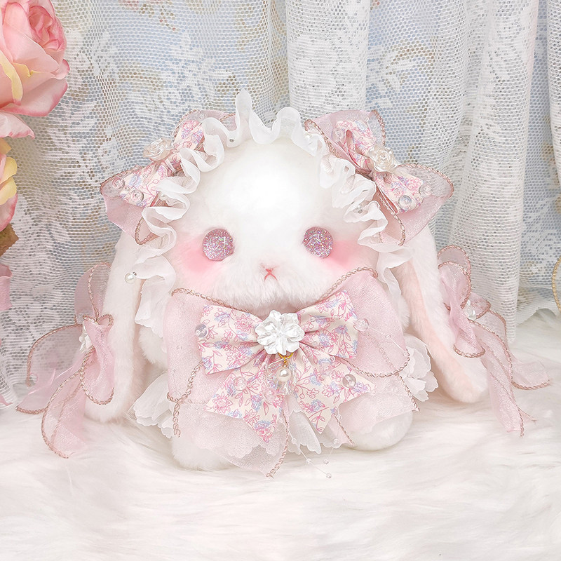【Gardenia】Bear Beast Home Lolita Lop-Eared Rabbit Doll Bag Original Cute Plush Bag with Bow and Pearl Handmade