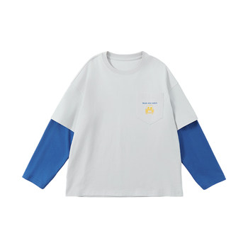 Blue soda trendy casual fake two piece long sleeve t-shirt