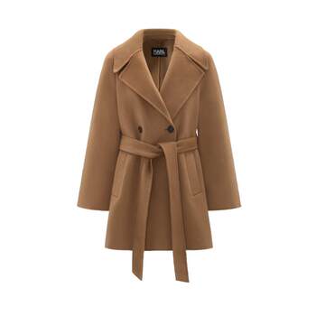 KARL LAGERFELD Karl Lagerfeld ຕົ້ນລະດູໃບໄມ້ປົ່ງໃຫມ່ camel belted wool coat jacket Lafayette