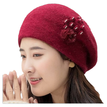 Middle-aged and elderly womens autumn and winter velvet knitted mothers hat thickened beret grandmother hat winter warm woolen hat