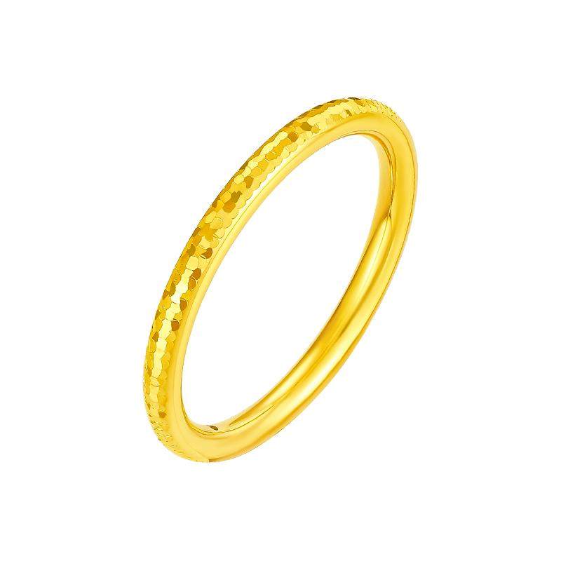Chow Tai Sang Gold Crushed Ice Ring Women's Foot Gold Hard Gold Fixed Mouth Flash Ring Bracelet for Girlfriend's Birthday Gift