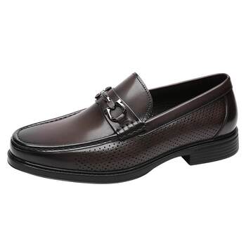 Goldlion men's shoes summer breathable business slip-on shoes men's light slip-on hollow leather shoes loafers