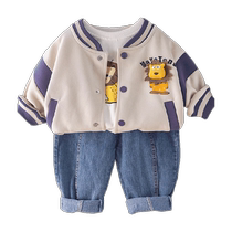 Yibeitong Boys Spring Clothing Set 2024 Childrens Autumn Baseball Uniform Three-piece Set Western-style Baby Boy Spring and Autumn Clothes