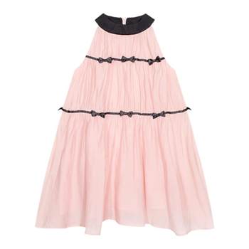 ເດັກຍິງ opennunu ຝຣັ່ງສາມມິຕິລະດັບ bow fairy skirt summer ແຟນຕາຊີໃຫມ່ສີບົວຂອງເດັກນ້ອຍ sleeveless dress