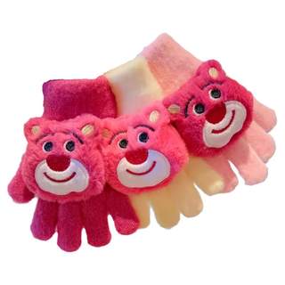 草莓熊儿童手套冬季女童保暖五指套防寒可爱小女孩宝宝加绒分指套