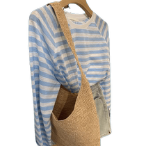 Contrast striped ice silk sweater for women in summer thin loose lazy style suspender top with sun protection blouse