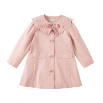 David Bella Girls Windbreaker Jacket Mid-Length 2024 Autumn New Sweet Pink Bow Childrens Outerwear