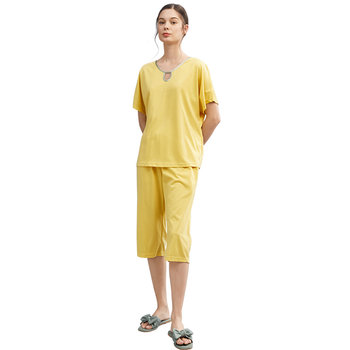 Xinshi family cotton pure summer pajamas women's short-sleeved skirt home clothes suits three-quarter pants cool cotton-friendly skin-wear outerwear