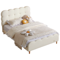 Quanyou Home Cream Style Childrens Leather Bed Solid Wood Feet Soft Backrest 1.5 Meters Girls Princess Single Bed 116023