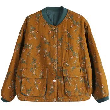 Ethnic style retro literary floral cotton and linen cotton coat women's short winter clothing forest round neck small cotton jacket thick coat Ethnic style retro literary floral cotton and linen cotton coat women's short winter clothing forest round neck small cotton jacket thick coat