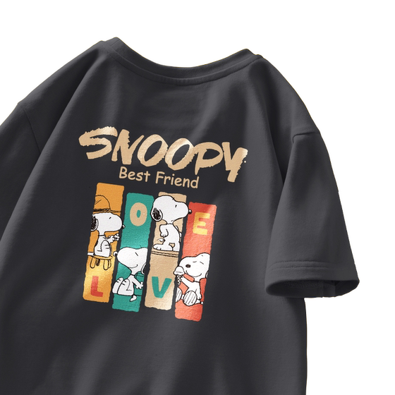 
Snoopy boys short-sleeved T-shirt pure cotton 2023 summer top half-sleeved loose carbon gray sports children's summer clothing trend