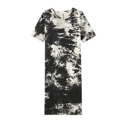 Black tie-dye short-sleeved T-shirt dress for women summer thin Korean style loose long over-the-knee long skirt slim T-shirt dress