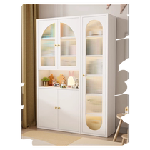 Signmaker Cream Style Bookcase Simple Glass Door Storage Cabinet Storage Cabinet Iron Bookshelf Living Room Display Cabinet Storage Cabinet