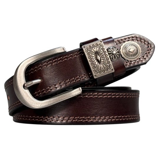 女士皮带头层牛皮腰带真皮裤带针扣休闲百搭软小众设计感搭配牛仔