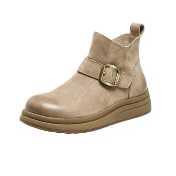 Belle plus velvet warm cotton shoes casual boots for women 25 winter genuine leather thick-soled chelsea short boots e5d1ddd5