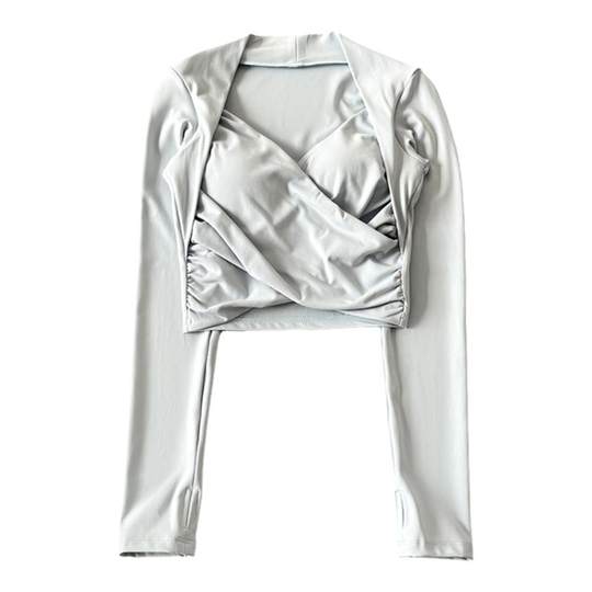 Все-в-одном с нагрудником, большим плечом, облегающей одеждой для йоги с длинными рукавами, элегантной спортивной одеждой для фитнеса, танцевальным пилатесом