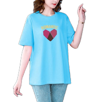 Short-sleeved t-shirt for women pure cotton summer Korean style loose large size top middle-aged mothers fashionable belly-covering bottoming shirt 200 pounds