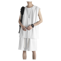 Trendy brand vest suit for boys summer thin sleeveless T-shirt with youth sports shorts casual set