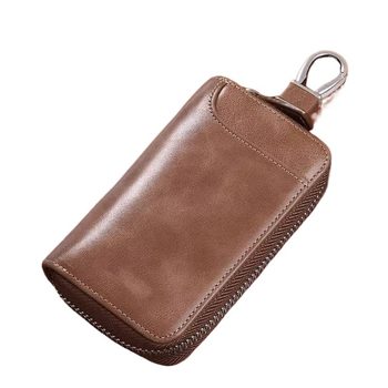 Men's key bag double-breasted genuine soft leather new waist hanging zipper large capacity multi-functional car storage key bag