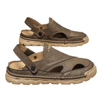 Bull Family Summer Genuine Leather Sandals Soft Sole Driving Clogs Men's Outdoor Sports Two-Way Breathable Beach Slippers