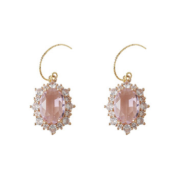 Retro colorful earrings light luxury pink gemstones