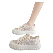 Zhuo Shini womens shoes summer canvas breathable thin white shoes lace mesh thick sole lightweight flat sports sneakers