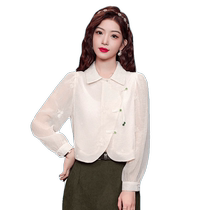 New Chinese style wind long sleeve shirt female summer retro national wind disc buckle blouses foreign air weight reduction slim fit sunscreen