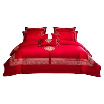 Mengjie 60-piece cotton pure cotton velvet cotton four-piece set big red wedding wedding bedding embroidery wedding quilt Mengjie 60-piece cotton pure cotton velvet cotton four-piece set big red wedding wedding bedding embroidery wedding quilt
