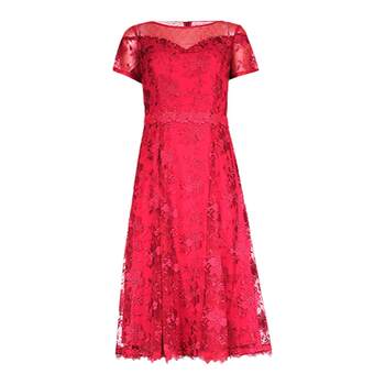 Shengyu bamboo embroidered dress beaded stitching hollow neck round high waist temperament slim slim short-sleeved A-line skirt for women