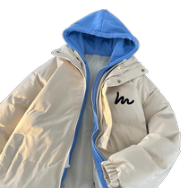 American fake two-piece cotton-padded jacket for men in winter thick velvet Jinjiang cotton-padded jacket trendy brand winter jacket boys down-padded jacket