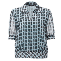 NAERSI retro contrasting geometric print chiffon shirt for women autumn new lapel slim short-sleeved shirt