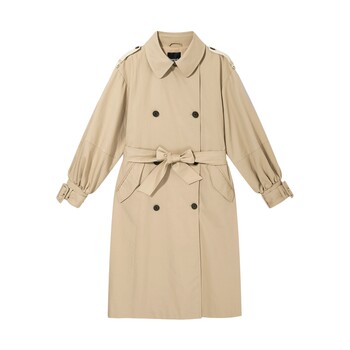 Desigual celebrity style loose spliced ​​lapel waist belted women's windbreaker